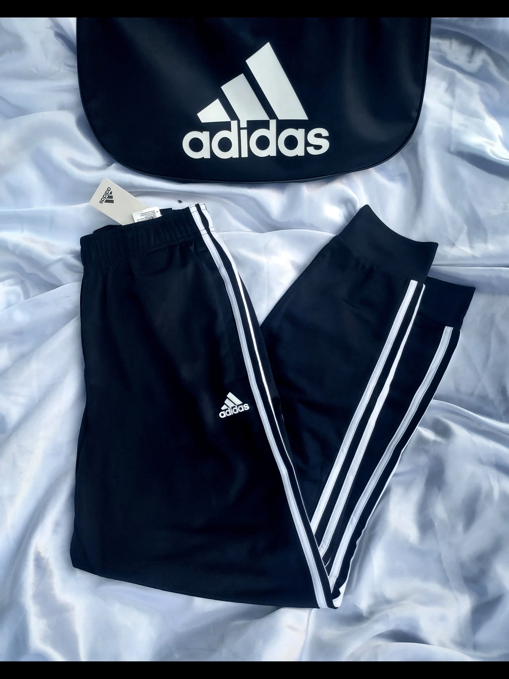 adidas Men's Black Sweatpants with White 3-Stripes